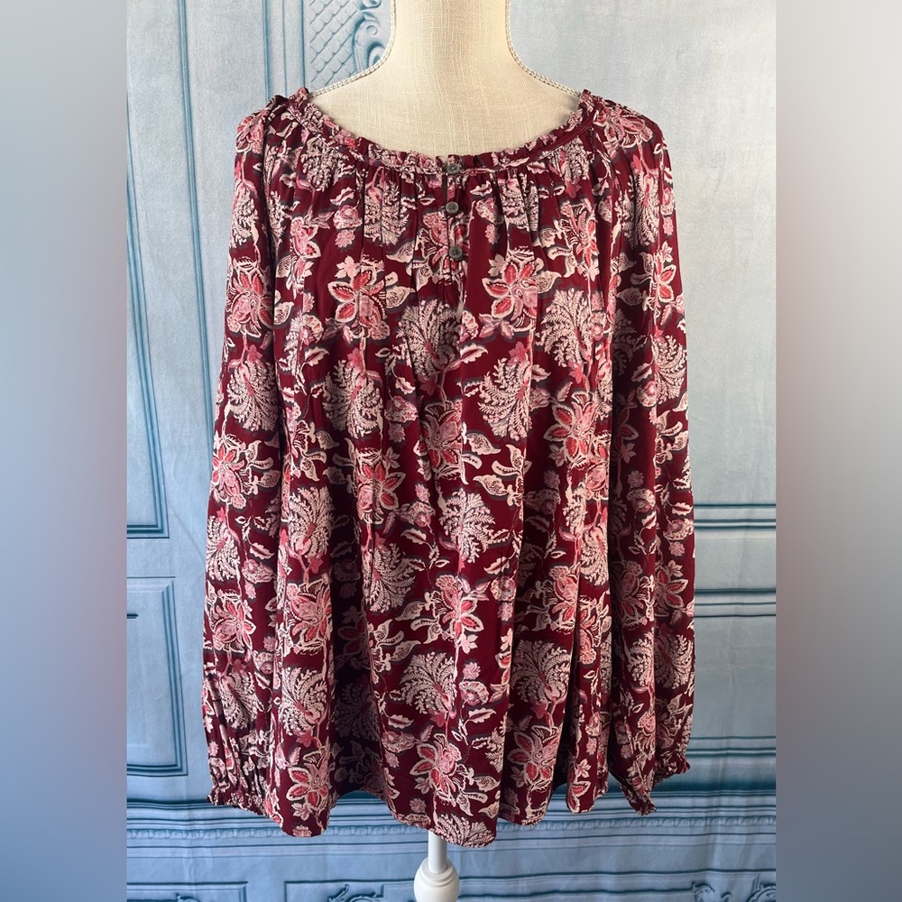 Style &CO Size:XXL Women Long  Sleeve Peasant Popover Multi Color